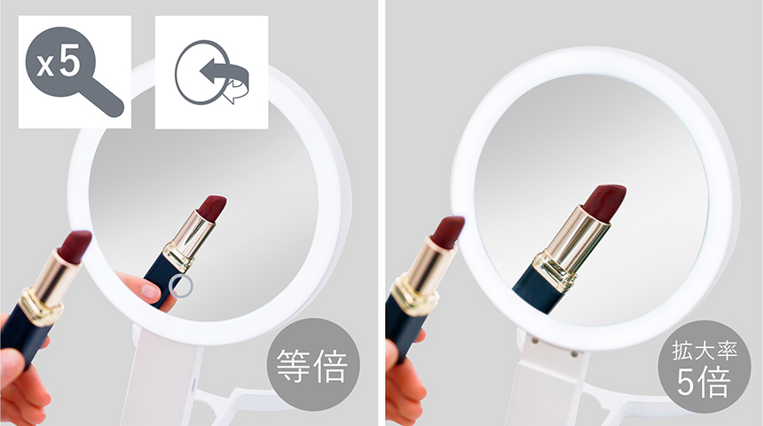 等倍と5倍拡大の両面ミラー